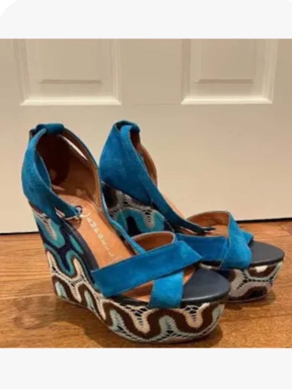 Jeffrey Campbell Kids Teal Suede Platform Wedge Sandals